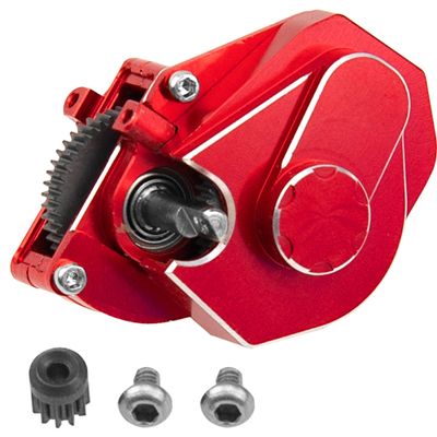 ShareGoo Aluminum Complete Transmission Gearbox w/Transmission Gear Upgrade Part Compatible with Axial SCX24 Deadbolt C10 JLU Gladiator Bronco 1/24 RC Crawler Car (Red)