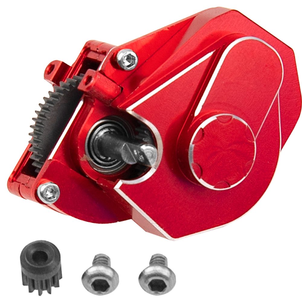 ShareGoo Aluminum Complete Transmission Gearbox w/Transmission Gear Upgrade Part Compatible with Axial SCX24 Deadbolt C10 JLU Gladiator Bronco 1/24 RC Crawler Car (Red)