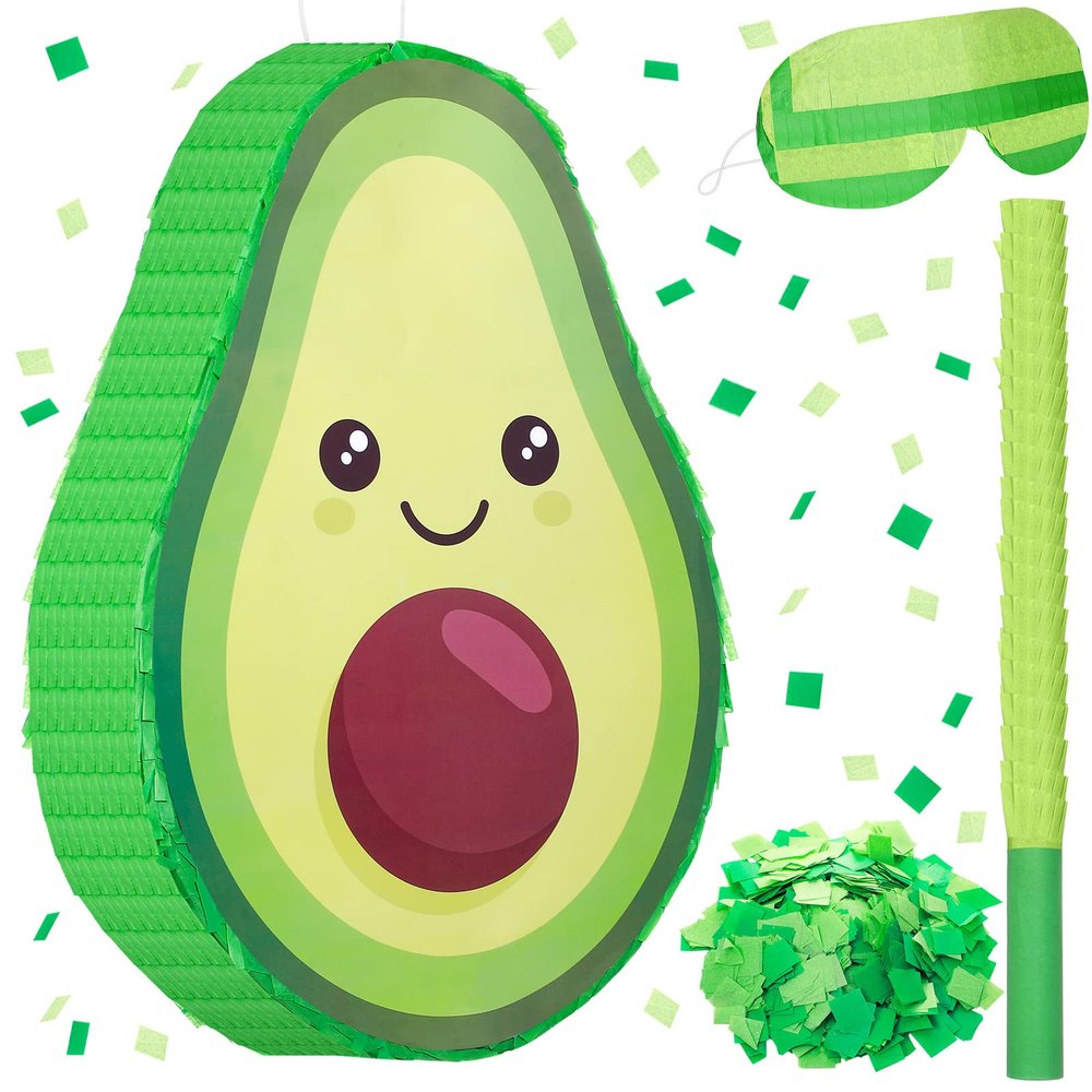 Sratte Avocado Piata Decorations - 16 x 11 x 3 Inch Fruit Avocado Piata with Stick for Gender Reveal, Baby Shower, Birthday Party, Fruit Theme Party Game Activity