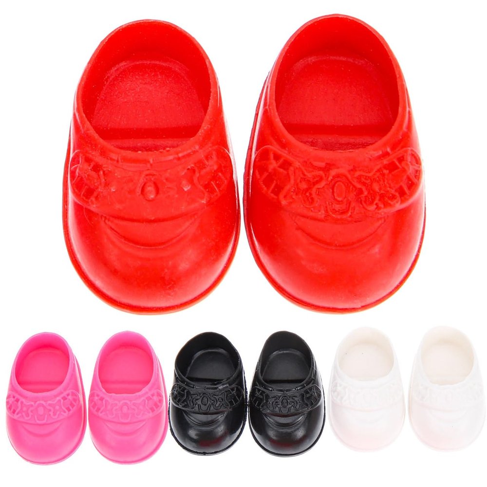jojofuny Miniature Doll Shoes 4 Pairs for 6-8 Inch Dolls 17Cm Baby Doll Accessories Flat Shoes for Girls Bjd Princess Closet