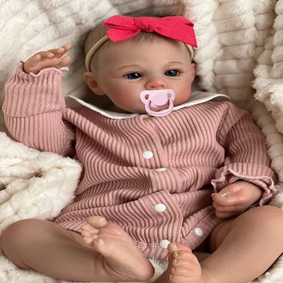 Angelbaby Cute Newborn Reborn Baby Doll, 19 inch Lifelike Reborn Silicone Baby Girl Soft Weighted Body Realistic Sweet Bebe Reborns Toddler Handmade Doll Sets Toys for Kids