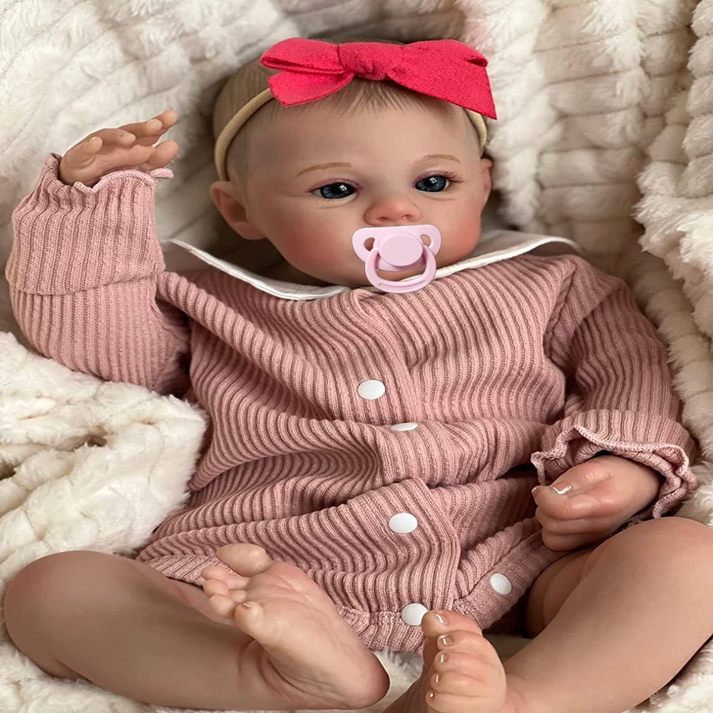 Angelbaby Cute Newborn Reborn Baby Doll, 19 inch Lifelike Reborn Silicone Baby Girl Soft Weighted Body Realistic Sweet Bebe Reborns Toddler Handmade Doll Sets Toys for Kids