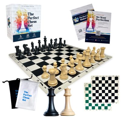 MegaChess Staunton Quadruple Weighted Chess Set - 4.1" Kings, 2 Boards, 34 Pieces, 4 lbs, Ages 8+