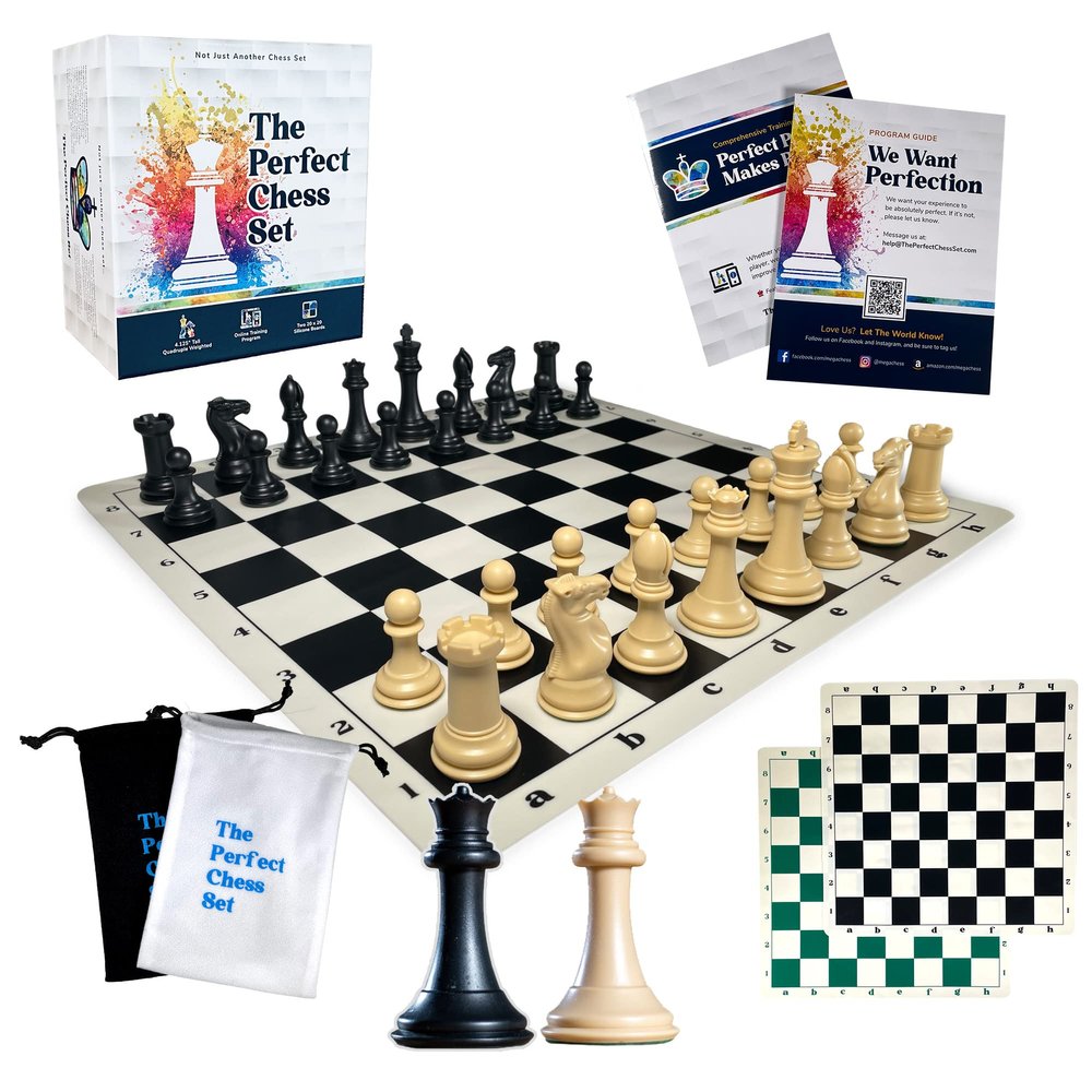 MegaChess Staunton Quadruple Weighted Chess Set - 4.1" Kings, 2 Boards, 34 Pieces, 4 lbs, Ages 8+