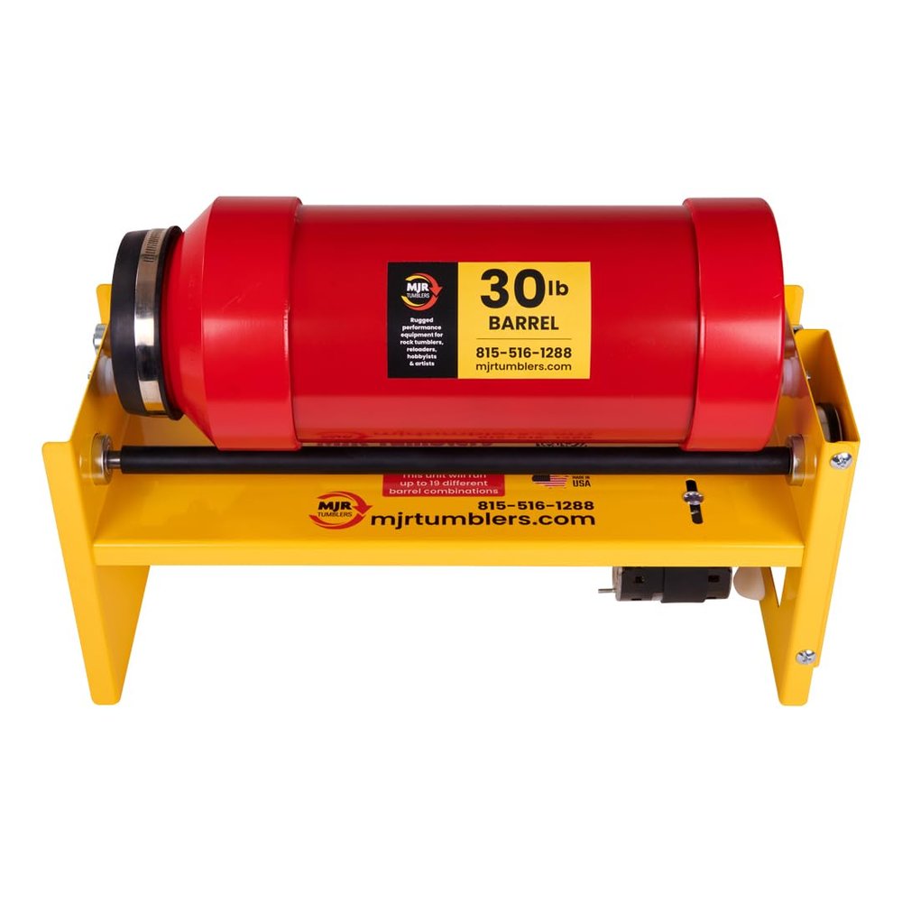 MJR Tumblers Commercial Duty 30lb Rock Tumbler. Capable of Running 18 Different Barrel Sizes & Combinations. Unmatched Quality, Durability & Versatility. MJR is a USA Disabled & Veteran Owned Company.