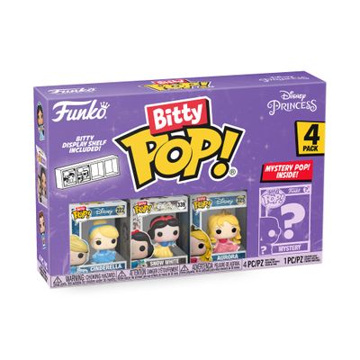 Funko Bitty Pop Disney Princesses - Cinderella, Snow White, Aurora and A Surprise Mystery Mini Figure - 0.9 Inch (2.2 Cm) Collectable - Stackable Display Shelf Included - Gift Idea