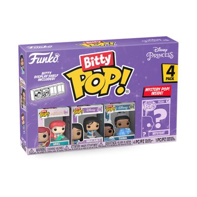 Funko Bitty Pop Disney Princesses - Ariel, Mulan, Tiana and A Surprise Mystery Mini Figure - 0.9 Inch (2.2 Cm) Collectable - Stackable Display Shelf Included - Party Bags Stocking - Gift Idea