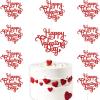 10pcs Happy Valentines Day Cake Topper Red Glitter Cake Topper Valentine's Day Cupcake Topper Heart Shaped Cake Picks Cake Accessories for Wedding Valentine's Day Gifts Cake Decoration Party view 1
