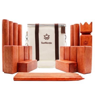 SunNordic Rubber Wood Kubb Yard Game Set with Carry Bag