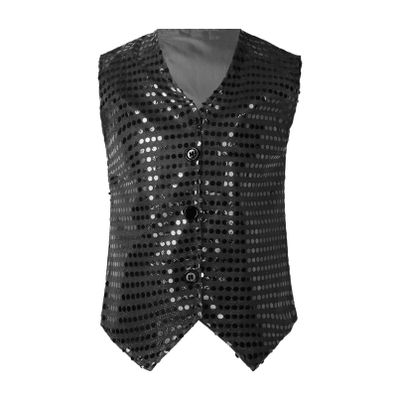 Linjinx Kids Boys Girls Sequins Jacket Vest Shirt Waistcoat Hip-hop Jazz Dance Stage Performance Christmas Costume Black 17-18 Years