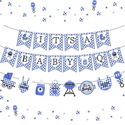Baby Q Shower Decorations - Baby Q Banner, BBQ Party Supplies and Decorations for Boys Blue Barbecue Baby Shower Decor