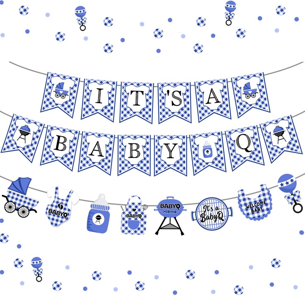 Baby Q Shower Decorations - Baby Q Banner, BBQ Party Supplies and Decorations for Boys Blue Barbecue Baby Shower Decor