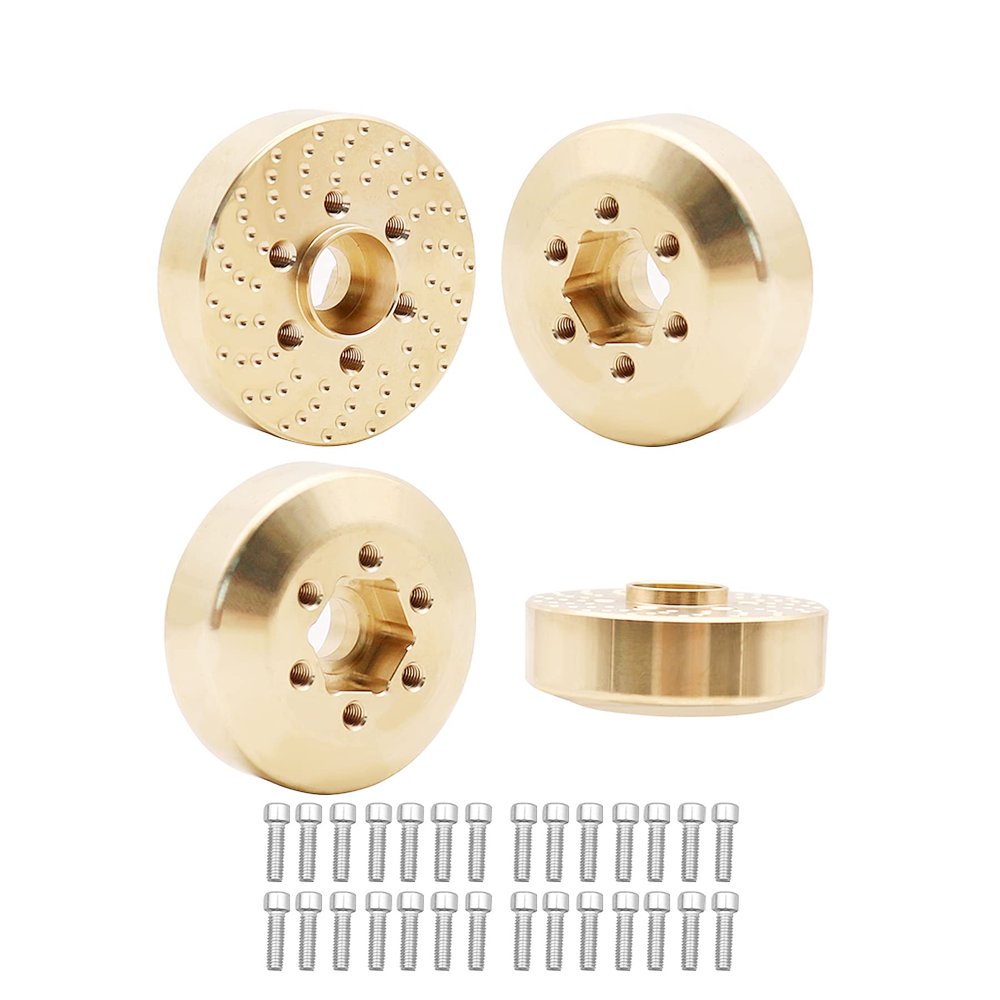 4pcs RC Brass Wheel Weights, Brass Wheel Hex Hub Adapter for 1.9in / 2.2in Beadlock Wheel Rim 1/10 RC Crawler Car Axial SCX10 Capra TRX4 TRX6 (4pcs 12mm Brass Weights)