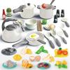 Bruvoalon 67Pcs Kids Play Kitchen Toys Set, Toddlers Pretend Cooking Playset Acccessories with Pots Pans, Utensils Cookware, Foods, Canned Veges, Learning Gift for Kids Girls Boys (White) view 1