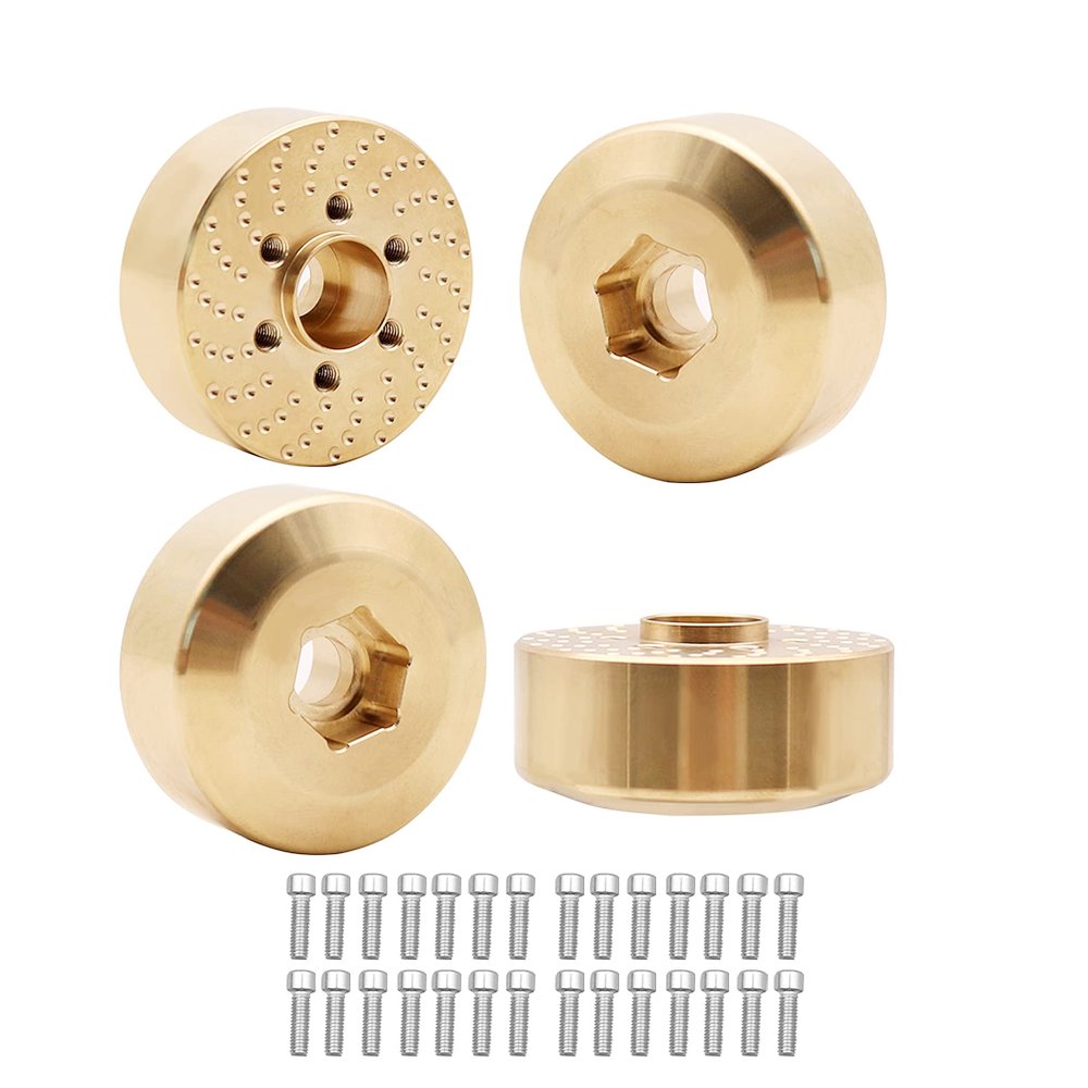 4pcs RC Brass Wheel Weights, Brass Wheel Hex Hub Adapter for 1.9in / 2.2in Beadlock Wheel Rim 1/10 RC Crawler Car Axial SCX10 Capra TRX4 TRX6 (4pcs 15mm Brass Weights)
