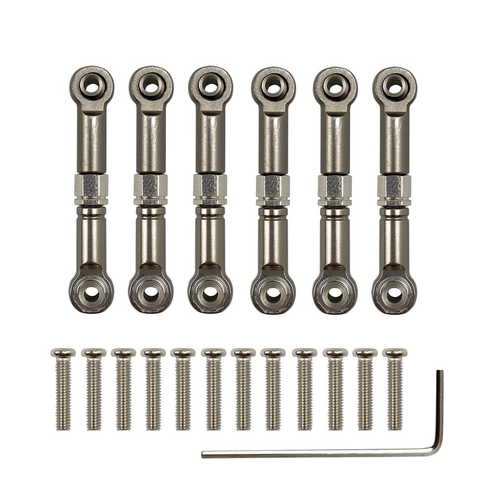 6Pcs Adjustable for Wltoys 1/18 A949 A959 A969 A979 K929 Aluminum Upgrade Spare Parts Metal Linkage Pull Rod Servo Link A959-B (Color : Titanium)