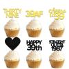 18pcs Black Gold Glitter Dessert Cupcake Pick for Straight Outta 1987 Cheer to 39 Years Old Theme Decor Supplies Happy 39th Birthday Party Decoration view 1