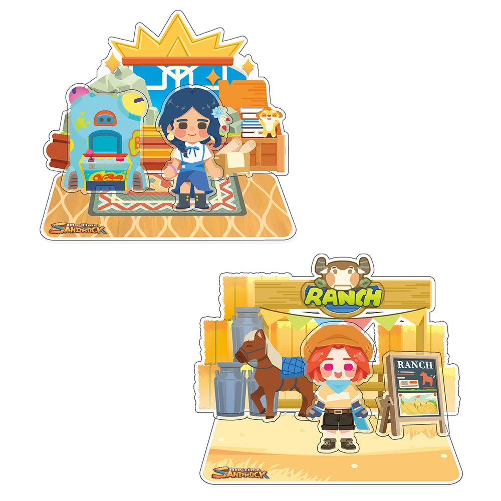 Pathea My Time at Sandrock Action Figure Stand, Anime Figures Acrylic Stand with Multi Scene, Ornaments Cardboard Cutout Collection Model Toy Desk Decor Party Supplies 4.7x3x2.4(Option3)