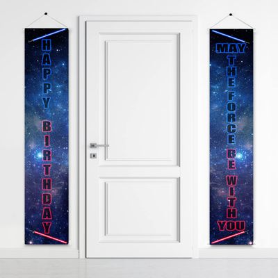 2 Pcs Happy Birthday Porch Decorations - May The Force Be With You And Happy Birthday - Party Door Decoration, Boy's Girl's Birthday Banners, Kid's Birthday Party Supplies