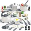 Bruvoalon 32Pcs Kids Play Kitchen Toys Set, Toddlers Pretend Cooking Playset Acccessories with Pots Pans, Utensils Cookware, Foods, Canned Veges, Learning Gift for Kids Girls Boys (White) view 1