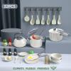 Bruvoalon 32Pcs Kids Play Kitchen Toys Set, Toddlers Pretend Cooking Playset Acccessories with Pots Pans, Utensils Cookware, Foods, Canned Veges, Learning Gift for Kids Girls Boys (White) view 2