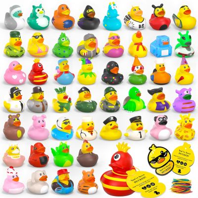 150Pcs Jeep Ducks with Tags for Ducking,50 Rubber Ducks+50 Tags+50 Straps,Toddler Baby Bath Toys Party Favors