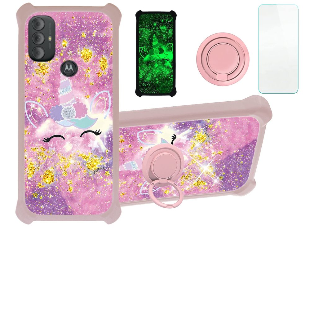 Case for Moto G Power 2022 Case Compatible with Motorola Moto G Power 2022 Xt2165dl Phone Case Cover [with Tempered Glass Screen Protector][Hard PC + Soft Silicone][Gold Glitter+Luminous] JSF-DJS