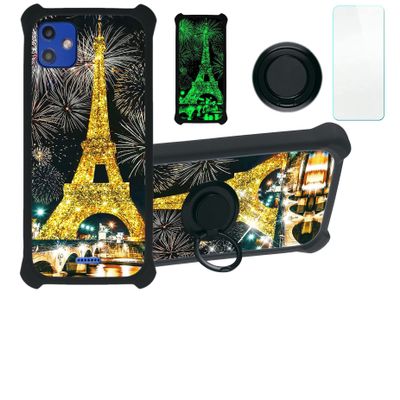 jioeuinly Sky Device Elite G55 Case Compatible with Sky Device Elite G55 Phone Case Cover [with Tempered Glass Screen Protector][Hard PC + Soft Silicone][Gold Glitter+Luminous] JSH-TT