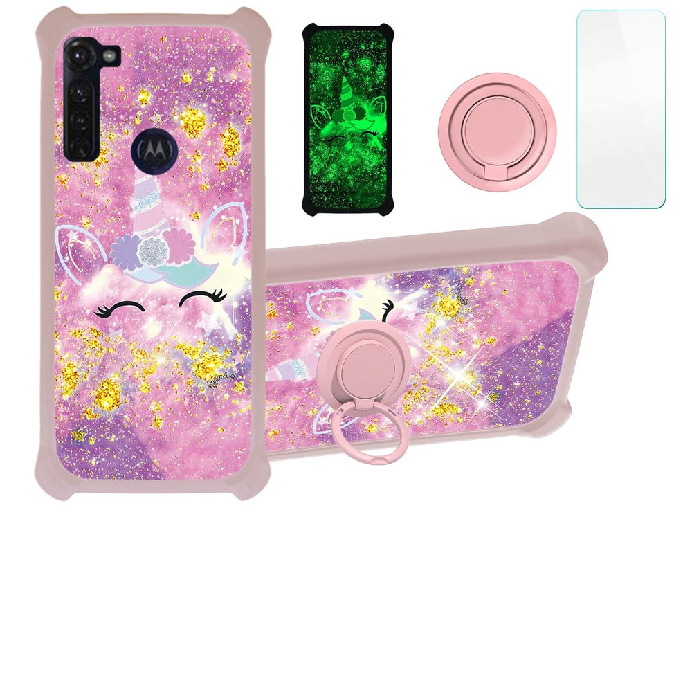 Case for Moto G Stylus 2020 Case Compatible with Motorola Moto G Stylus 2020 6.4 Phone Case Cover [with Tempered Glass Screen Protector][Hard PC + Soft Silicone][Gold Glitter+Luminous] JSF-DJS