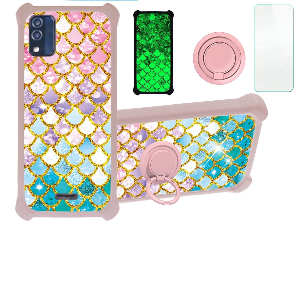 Blu Studio X5 Max 2022 5.7 Inch Case Compatible with Blu Studio X5 Max 2022 5.7 Inch Phone Case Cover [with Tempered Glass Screen Protector][Hard PC + Soft Silicone][Gold Glitter+Luminous] JSF-YL