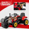 Costzon Ride on Car, 12V Road Roller with Remote Control, Battery Powered Electric Tractor w/Adjustable Drum Roller, LED Lights, Music, USB, Wireless Connection, Electric Car for Kids (Red) view 3