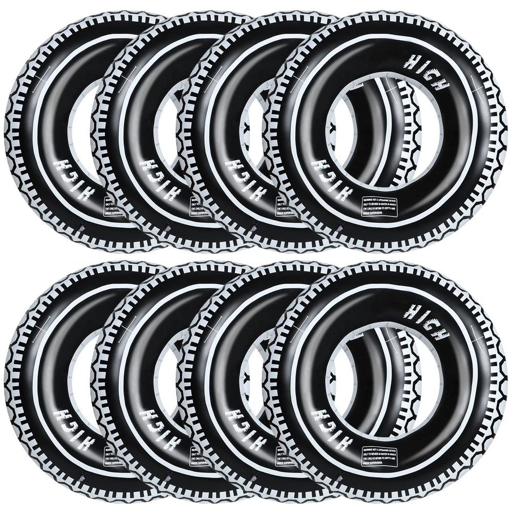 8 Pcs Racecar Themed Birthday Party Inflatable Tire Pool Floats Tire Tubes 36 Inch Giant Ring Adults Wheels Birthday Supplies Truck Race Car Party Favors Decorations