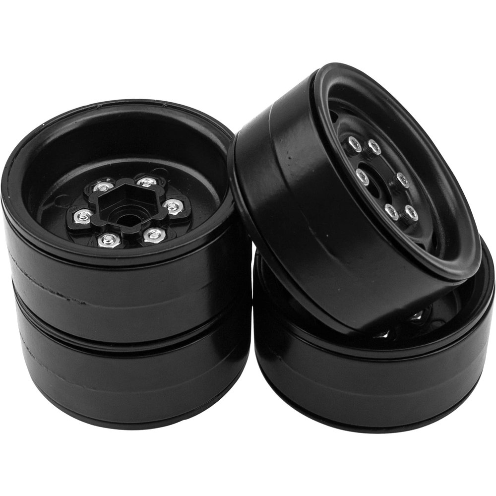 4Pack HIRCQOO Metal 1.9 Wheels 1.9'' Beadlock Wheel Rims Hubs Compatible with Axial SCX10 SCX10-II Traxxas TRX4 RC4WD D90 D110 Tamiya CC01 1/10 RC Crawler,Width 26mm (Black)