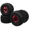 HIRCQOO 5.31''OD Rubber Tires & Wheel Rim 12mm Hex Hub Compatible with Traxxas Rustler HPI HSP Volcano Tamiya Exceed Himoto 1/10 Off-Road Monster Truck,135mmx73mm (Red) view 1