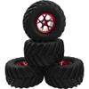 HIRCQOO 5.31''OD Rubber Tires & Wheel Rim 12mm Hex Hub Compatible with Traxxas Rustler HPI HSP Volcano Tamiya Exceed Himoto 1/10 Off-Road Monster Truck,135mmx73mm (Red) view 4