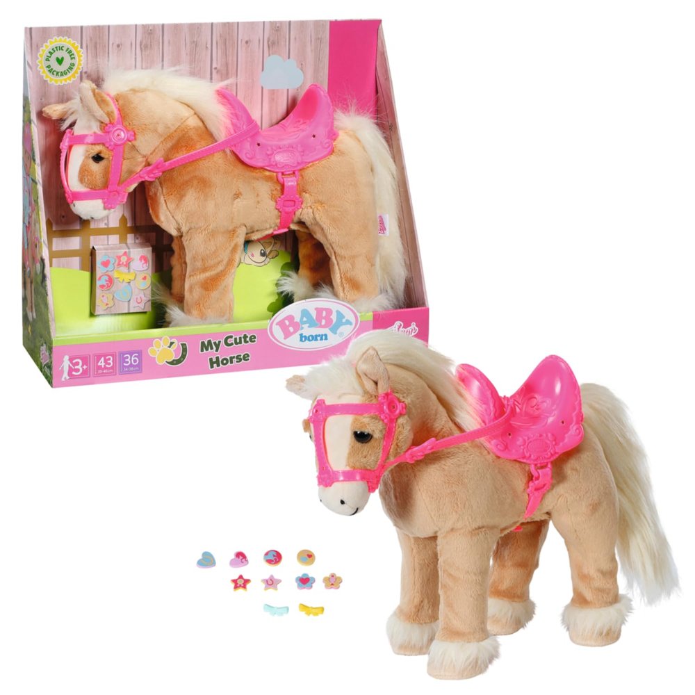BABY Born Zapf Creation 835203 My Cute Horse Electronic Plush Horse with Running and Sound Function, Pink Saddle, Pink Bridle and Pins for Decorating