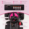 Costzon Ride on Car, 12V Road Roller with Remote Control, Battery Powered Electric Tractor w/Adjustable Drum Roller, LED Lights, Music, USB, Wireless Connection, Electric Car for Kids (Pink) view 2