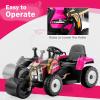 Costzon Ride on Car, 12V Road Roller with Remote Control, Battery Powered Electric Tractor w/Adjustable Drum Roller, LED Lights, Music, USB, Wireless Connection, Electric Car for Kids (Pink) view 3