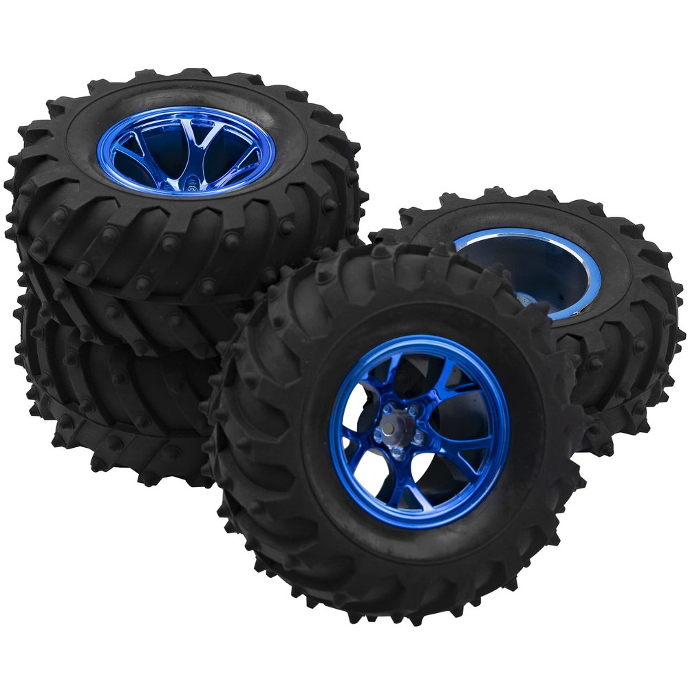 HIRCQOO 4.72''OD Rubber Tires & Wheel Rim 12mm Hex Hub Compatible with RedCat Volcano Traxxas Rustler HPI HSP Tamiya Exceed Himoto 1/10 Off-Road Monster Truck,120mmx56mm (Blue)