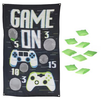 Black & White Gamer Canvas Bean Bag Toss Game (35" x 55") 1 Set - Perfect for Indoor & Outdoor Fun