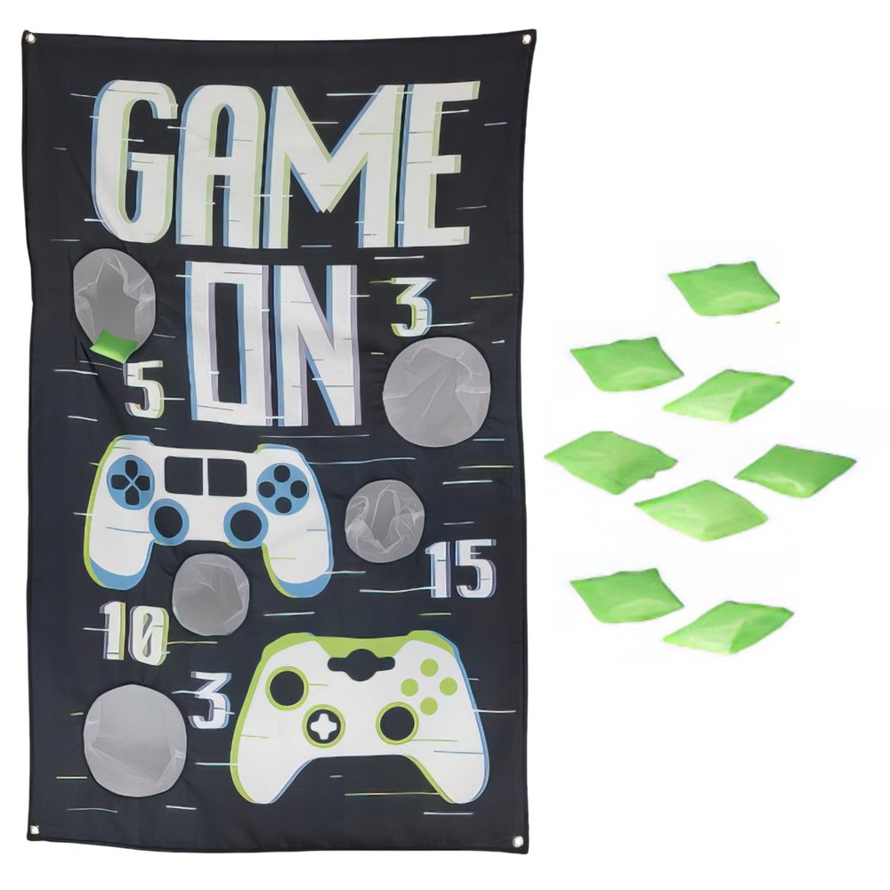 Black & White Gamer Canvas Bean Bag Toss Game (35" x 55") 1 Set - Perfect for Indoor & Outdoor Fun