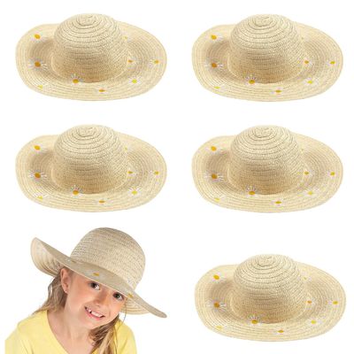 Kids Spring Flower Sun Hats - 6 Pieces Brown