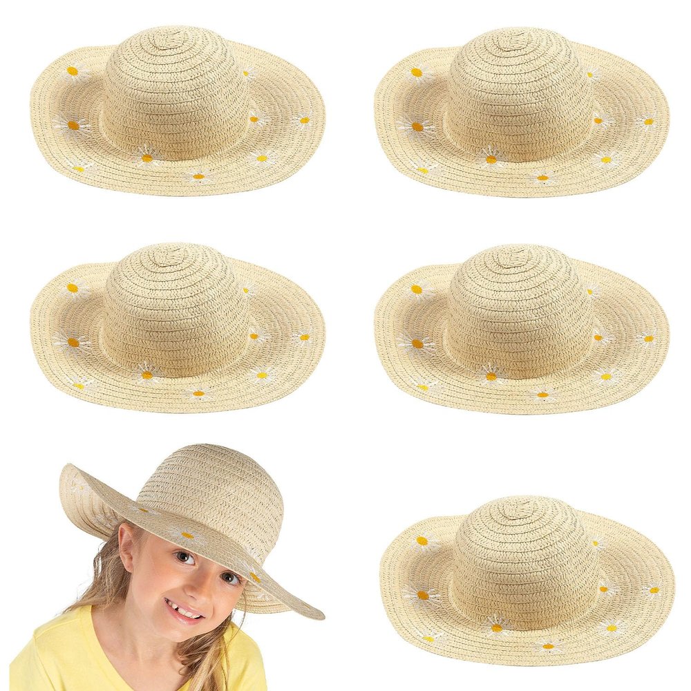 Kids Spring Flower Sun Hats - 6 Pieces Brown