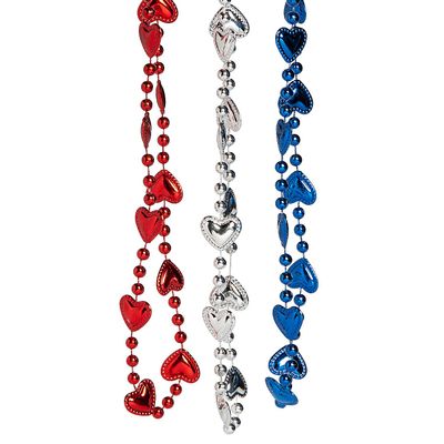 Fun Express Patriotic Metallic Bead Necklaces with Hearts - 24 Pieces