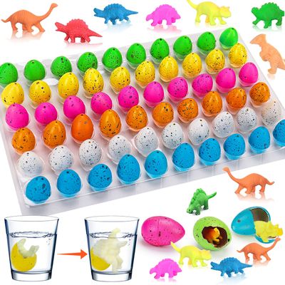 60PCS Small Hatching Dinosaur Eggs for Dinosaur Birthday Party Favors Valentine Goodie Bag Stuffers Easter Egg Fillers Classroom Carnival Prizes Pinata Novelty Grow in Water Dino Eggs with Toys Inside