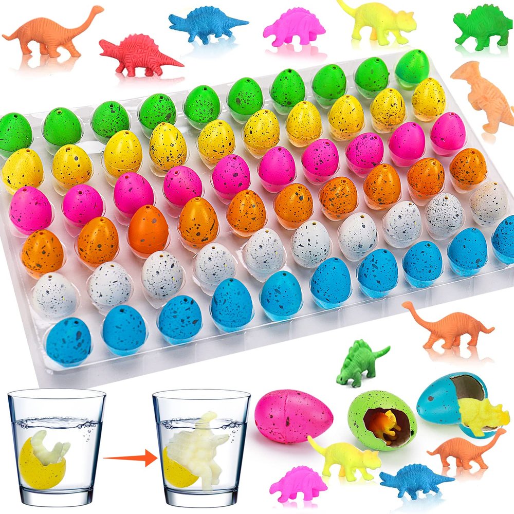 60PCS Small Hatching Dinosaur Eggs for Dinosaur Birthday Party Favors Valentine Goodie Bag Stuffers Easter Egg Fillers Classroom Carnival Prizes Pinata Novelty Grow in Water Dino Eggs with Toys Inside
