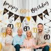 60th Birthday Decoration Kit, Happy 60th Birthday Banner Bunting Swirls Streamers, Triangle Flag Banner for Birthday Party Decorations Supplies Black and Gold 60th view 4