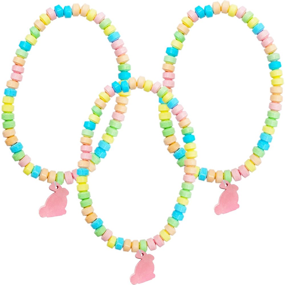 Fruidles Easter Bunny Candy Necklace, Multicolor Fruit-Flavored Chewables for Party Favors (48-Pack)