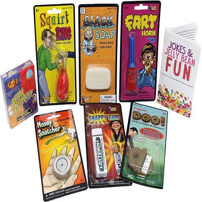 Practical Joke Gifts 7 Pc Stocking Stuffers for Kids w Joke Jelly Beans, Gag Gifts, Jokes & Free Brochure, Comes in Gift Box