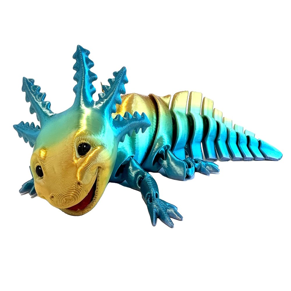 Axolotl Articulated 3D Printed Fidget Toy Design by MatMire Makes (Medium, Big Smile, Gray)